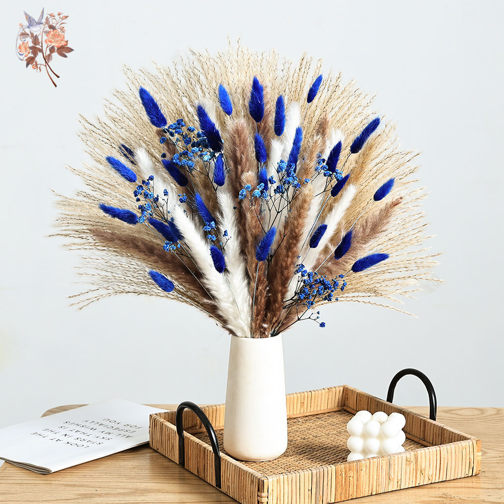 Dried Flower Bunch - 70 Stem Blue Fluffly Rabbit Tail