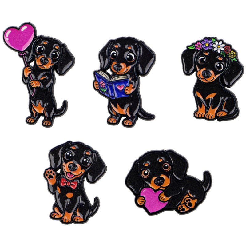 5pcs Cute Dachshund Enamel Pin - Florist Supplies recension och pris