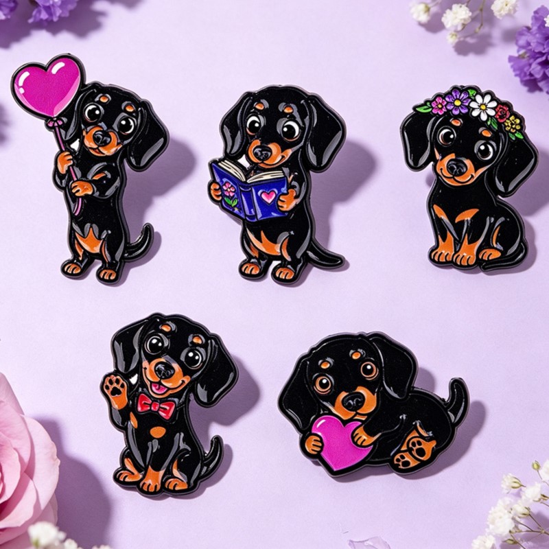 5pcs Cute Dachshund Enamel Pin - Florist Supplies recension och pris
